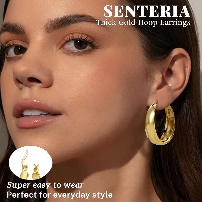 Senteria 12mm Wide Thick Hoop Earrings 925 Sterling Silver Hoop Earrings for Women Hypoallergenic 14K Real Gold Plated Hoops Large Earring Lightweight Chunky Hoops Earring for Women 25/30/40/50MM - Image 2